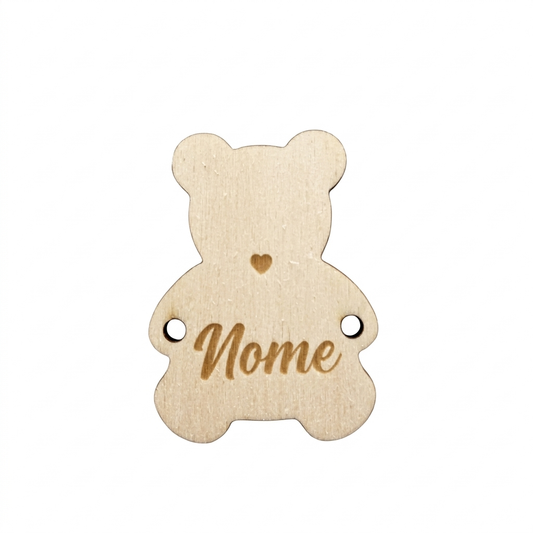 Targhetta in legno orso con cuoricino e con nome inciso