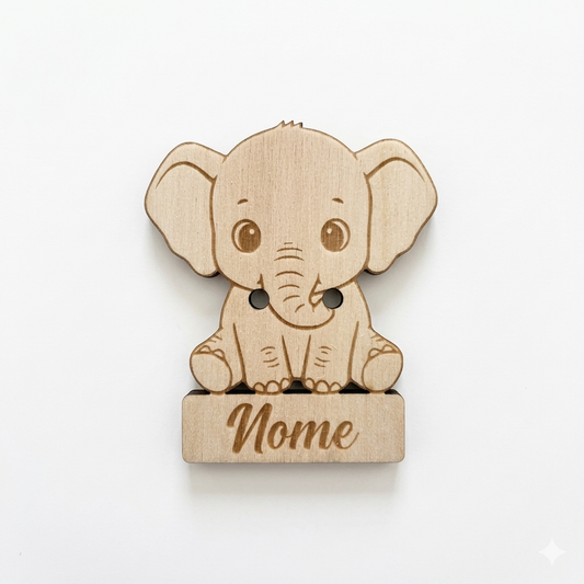 Targhetta in legno elefante con nome inciso