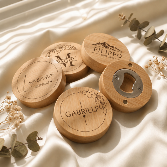Segnaposto apribottiglie in Legno Personalizzato per Matrimonio