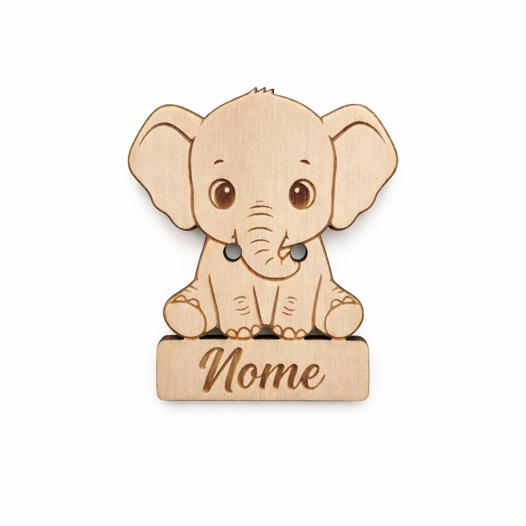 Targhetta in legno elefante con nome
