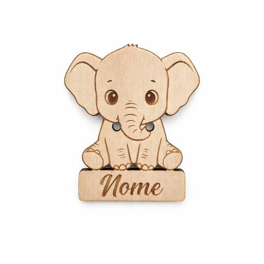 Targhetta in legno elefante con nome