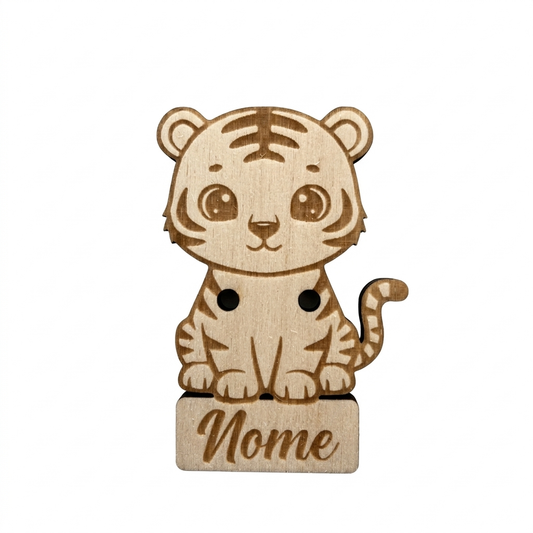 Targhetta in legno gattino con nome inciso