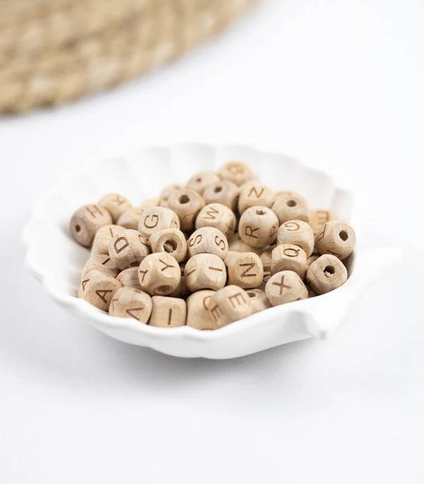 Perline con lettere in legno di faggio 12mm